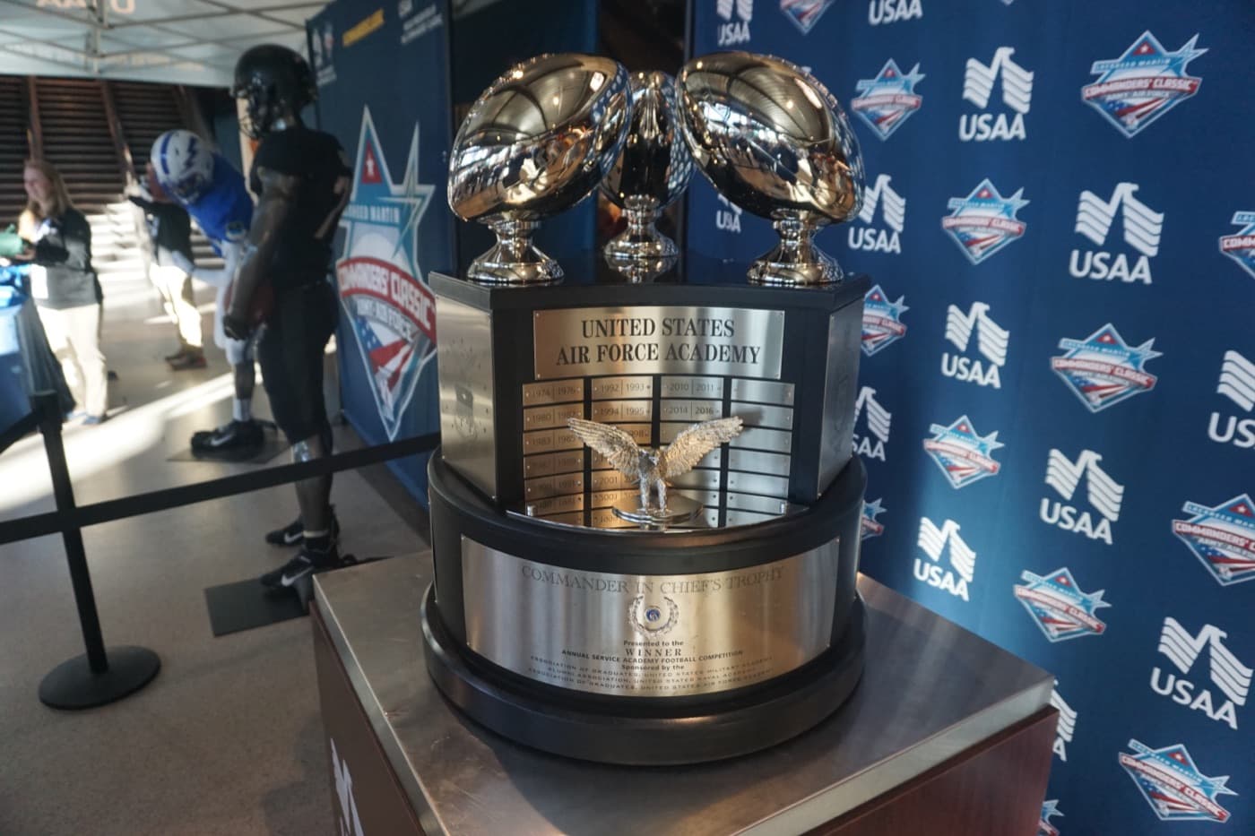 The Commander-in-Chief's Trophy on display before the Army vs