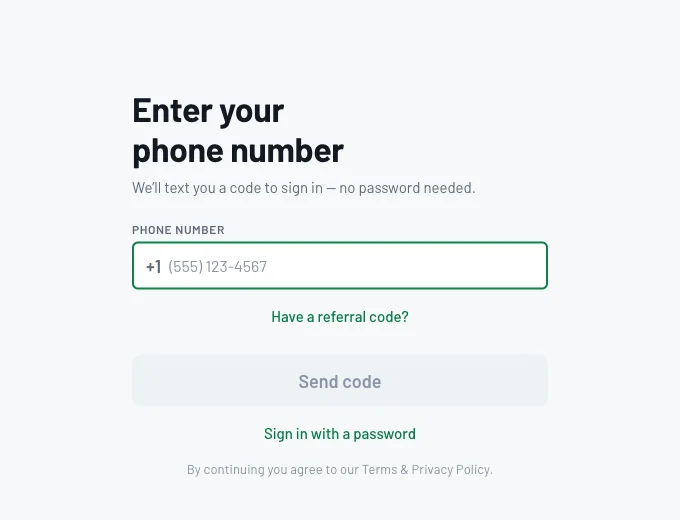Enter your phone number and the code we text you
