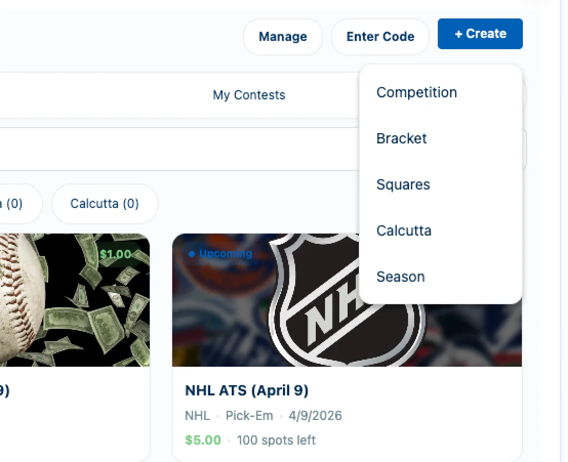 Select Calcutta as the competition type