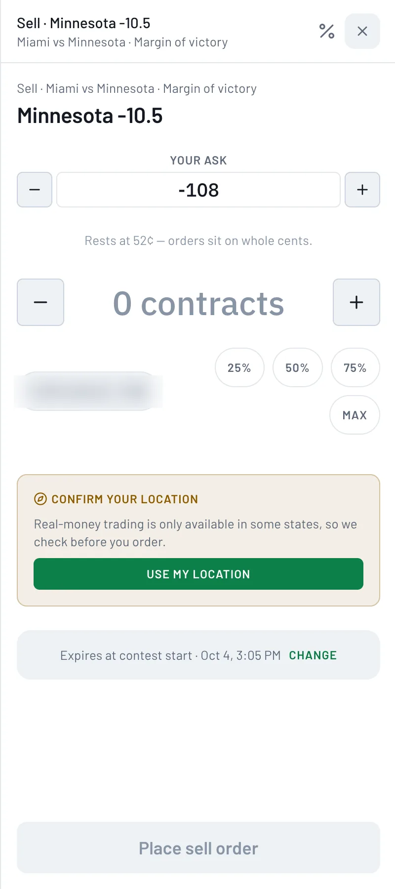 Set your ask and how much to sell