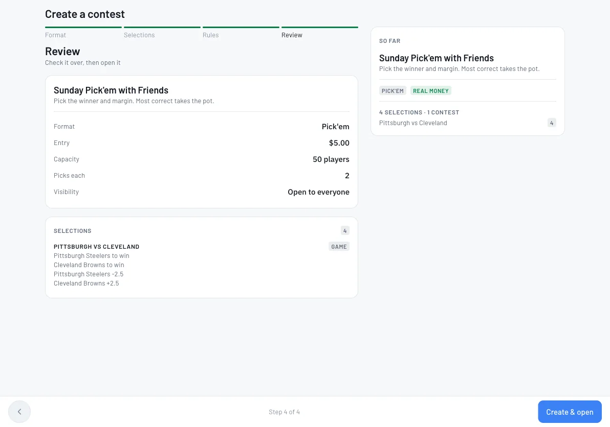 Review, then Create & open