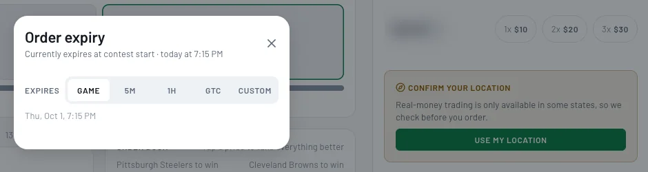 Choose how long the order stays up