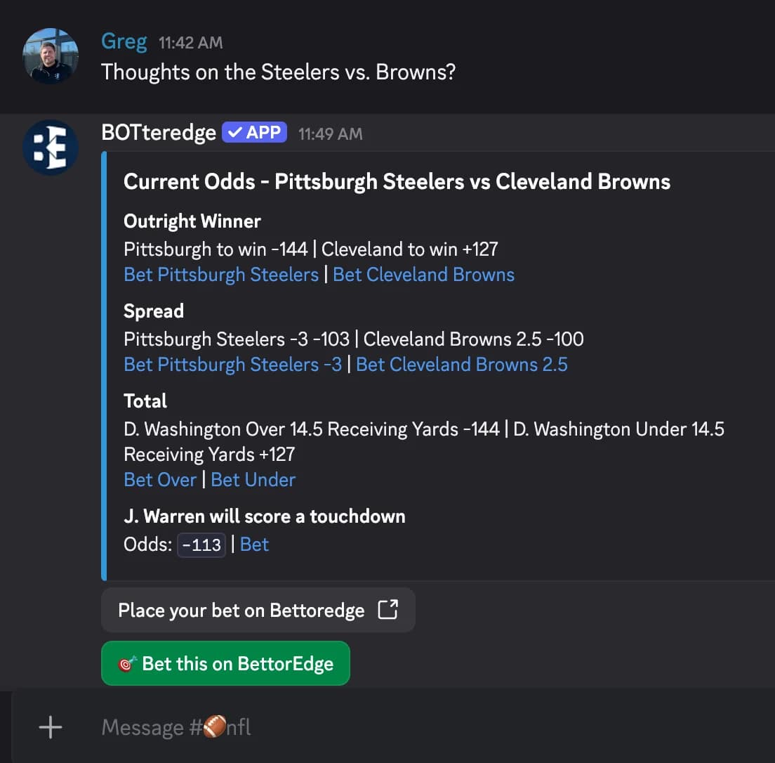 The bot answers with the line
