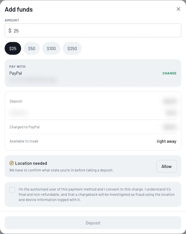 Tap Deposit and choose an amount