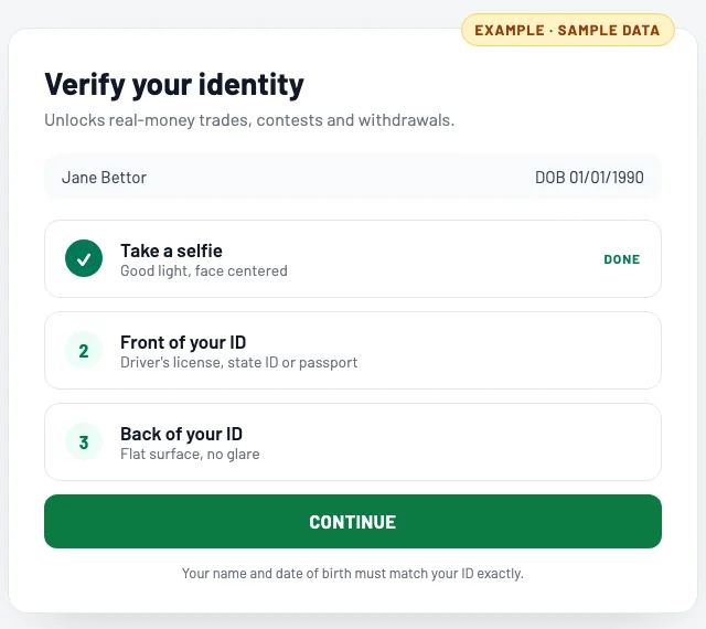 Take a selfie, then photograph the front and back of your ID