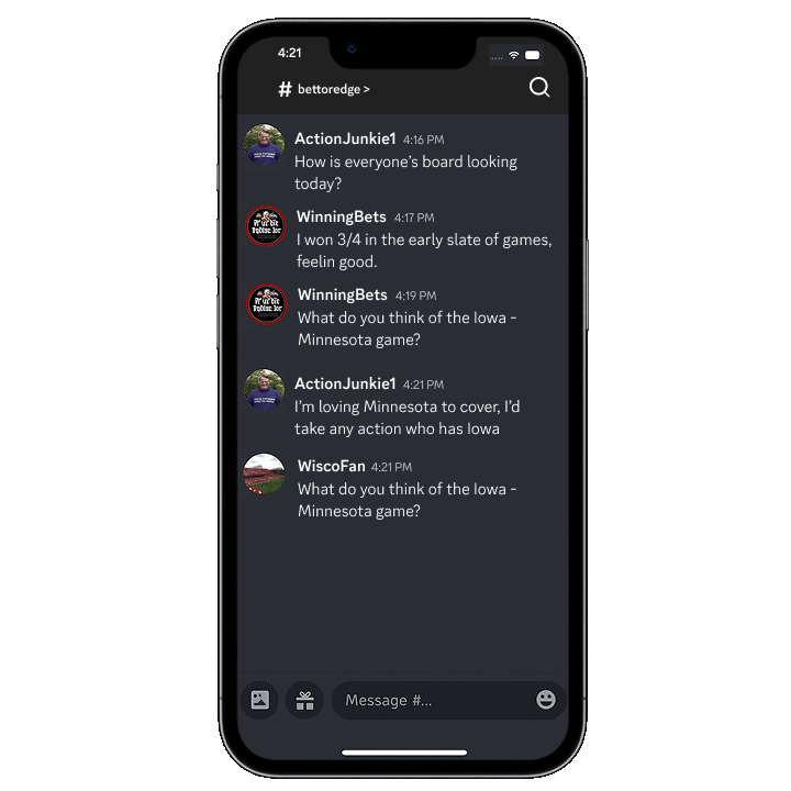 The BettorEdge bot running in a Discord sports betting channel