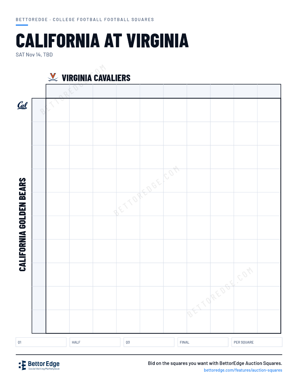 California at Virginia squares, free printable 10x10 football squares grid