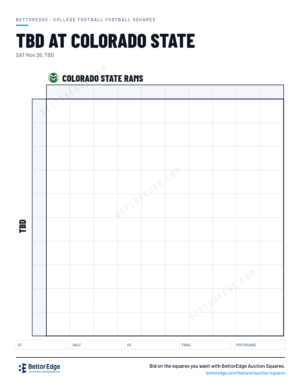 TBD at Colorado State squares, free printable 10x10 football squares grid