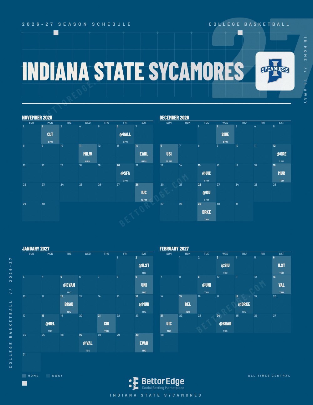Indiana State Sycamores Basketball 2026-27 Schedule: Free Printable PDF ...