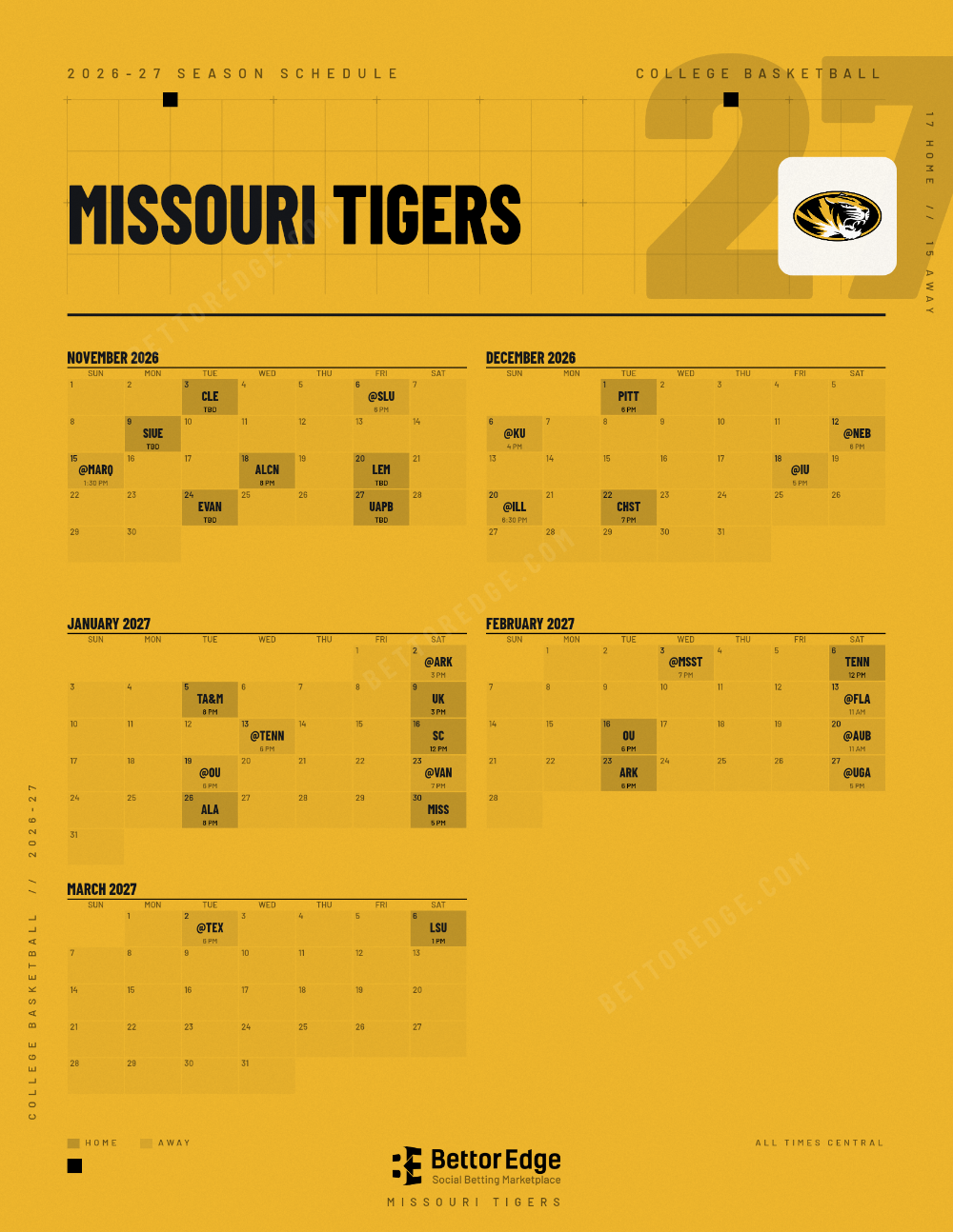 Missouri Tigers Basketball 2026-27 Schedule: Free Printable PDF & JPG ...
