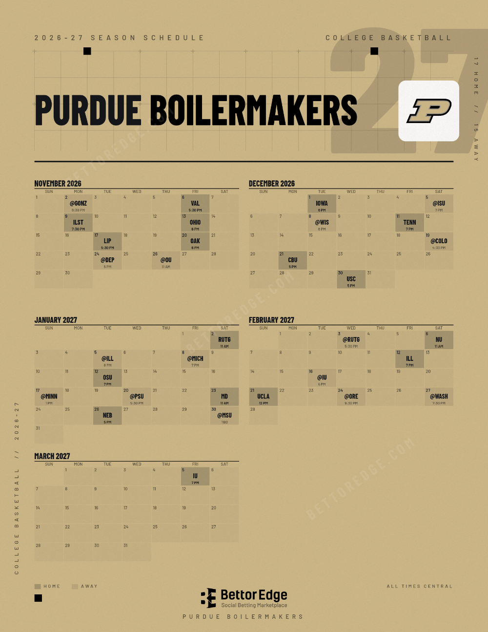 Purdue Boilermakers Basketball 2026-27 Schedule: Free Printable PDF ...