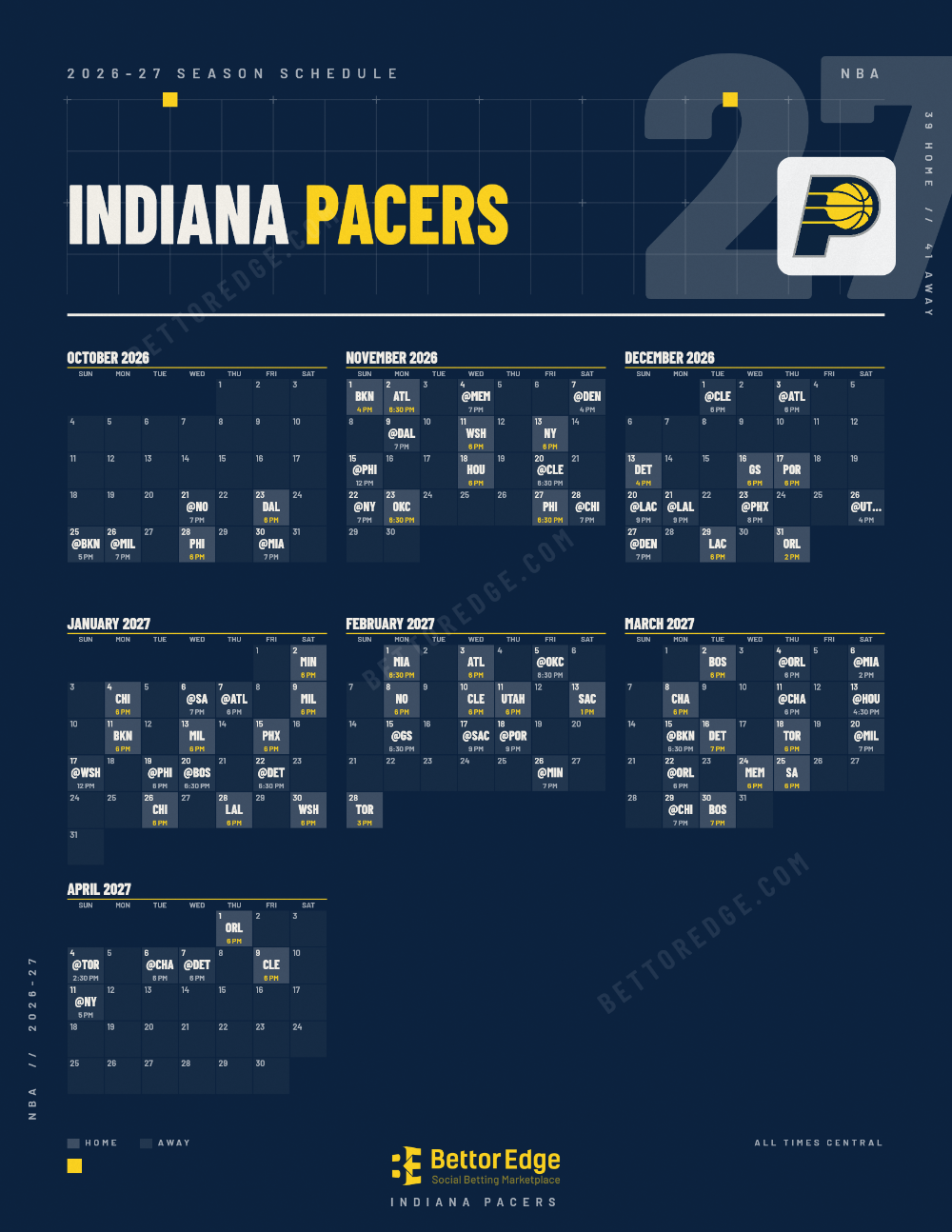 Indiana Pacers 2026-27 Schedule: Free Printable PDF & JPG | BettorEdge