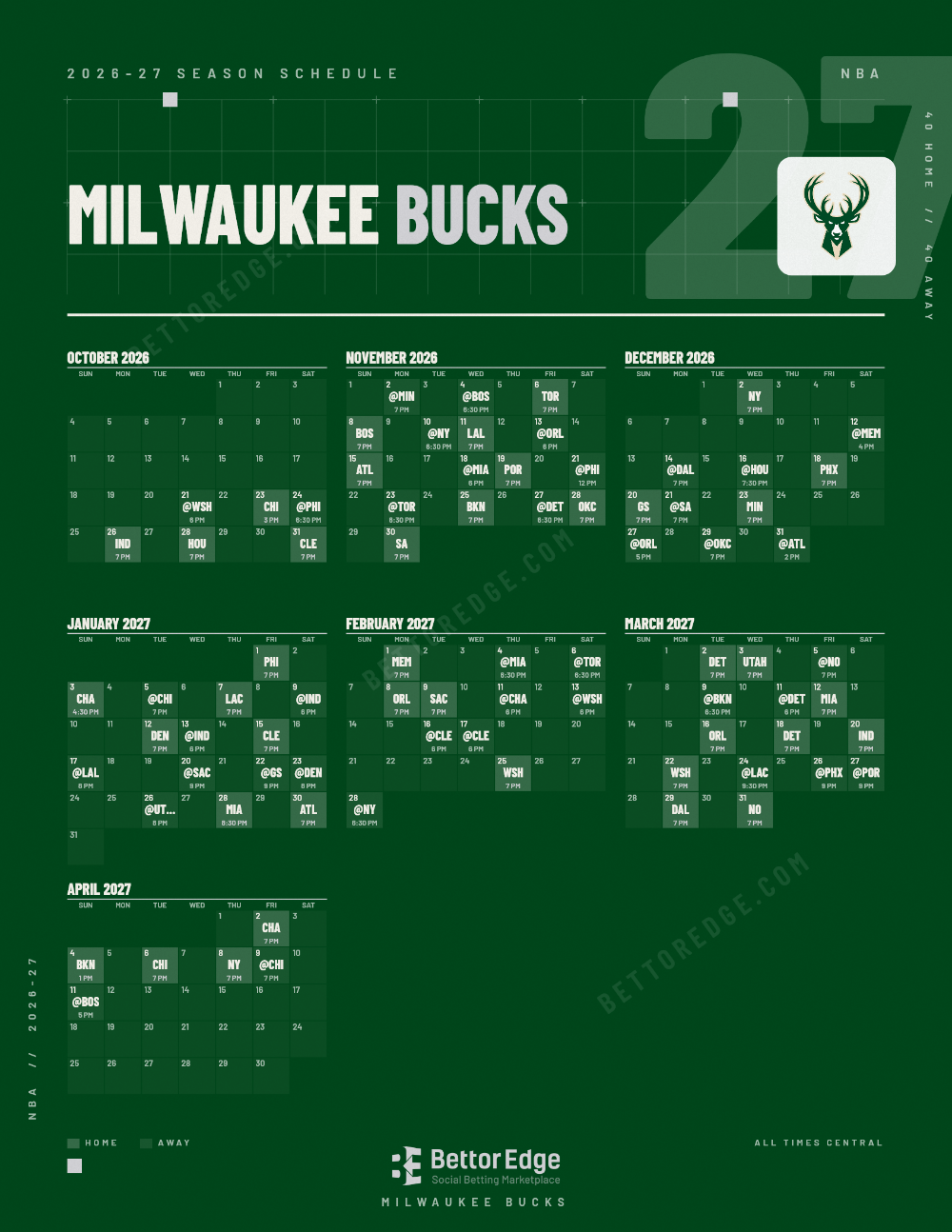 Milwaukee Bucks 2026-27 Schedule: Free Printable PDF & JPG | BettorEdge